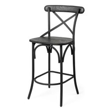 Pemberly Row 26.25" Seat Height Black Wood Seat Black Metal Base Stool