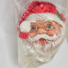 Vintage Santa Claus Head Ornament Mask Christmas Joy Plastic Face w Glasses NOS