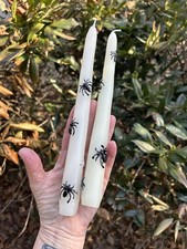 Anthropologie Halloween Spider Taper Candles White Black Set of 2