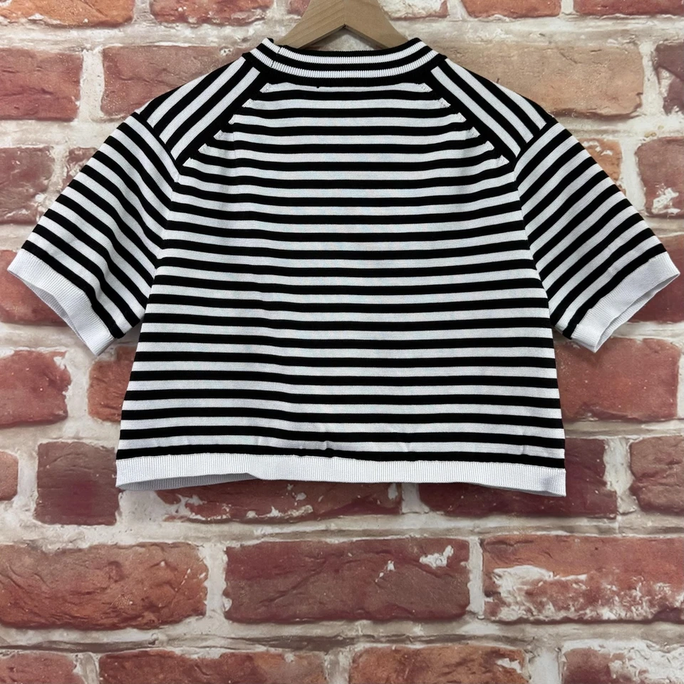 DKNY джинсы верхний женщин средний черный белый в полоску повседневный укороченный трикотаж рубашка - Изображение 4 из 4