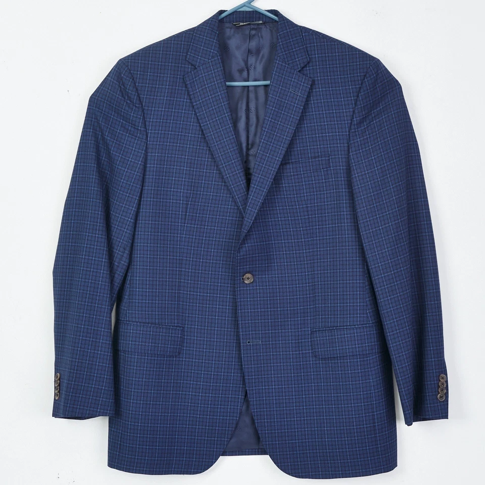 Casaco esportivo David Donahue masculino azul marinho 44L xadrez 100% lã blazer Connor SPJ - Imagem 2 de 4