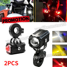 2x Motorcycle Led Spot Lights Headlight Driving Fog Auxiliary Lamp Yellow White