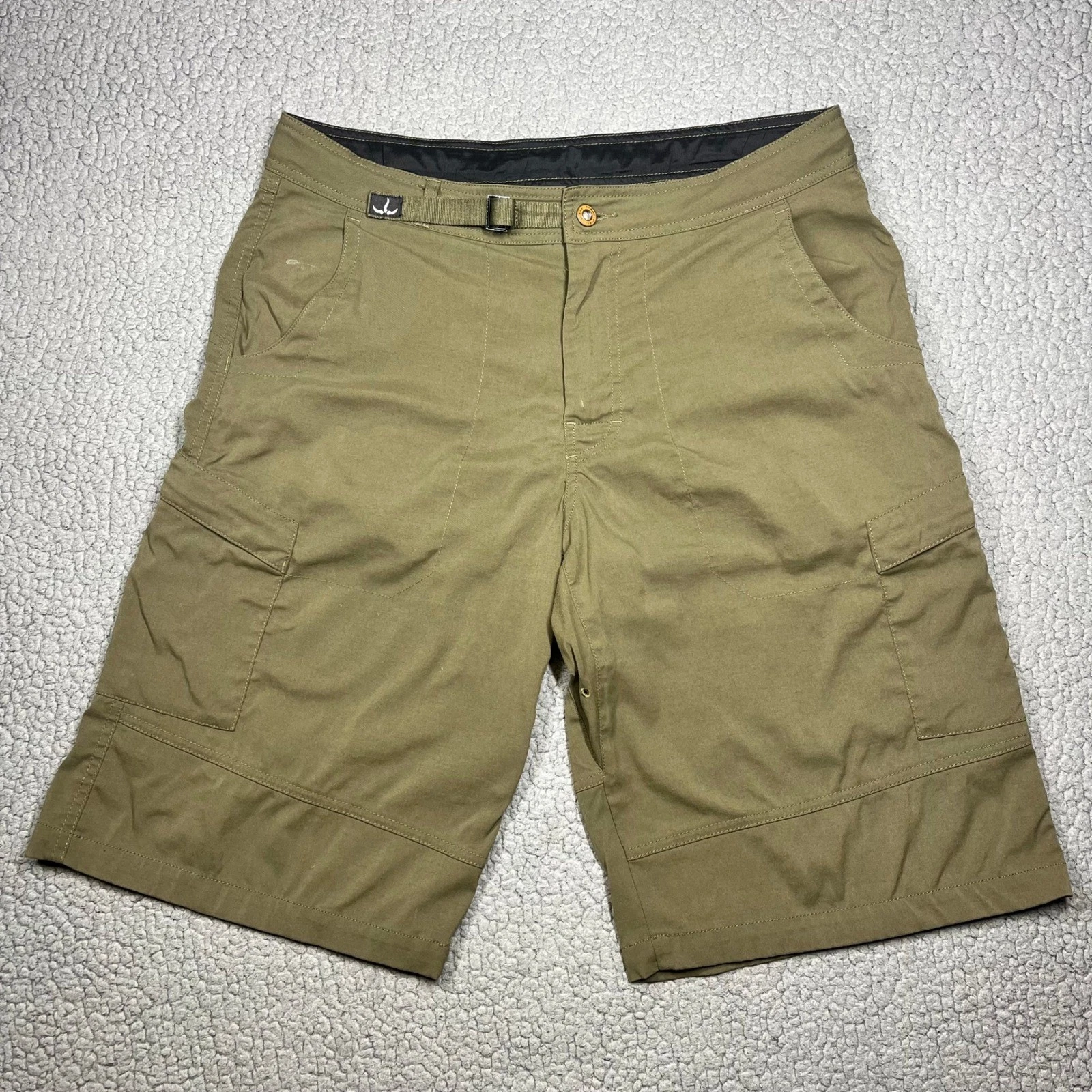 Prana Mens Cargo Shorts Olive Green Size Large Outdoor Hiking Belted Gorpcore
