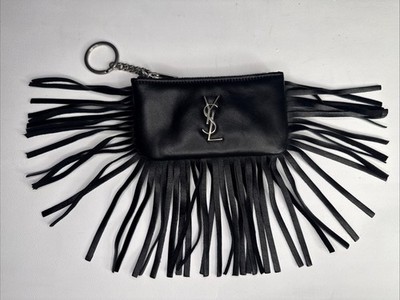 Yves Saint Laurent YSL Calfskin Leather Black Coin Key Wallet