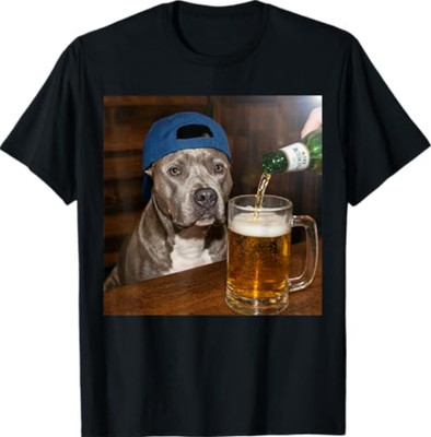 Pit Bull Drinking Beer Funny Dog Meme T-Shirt