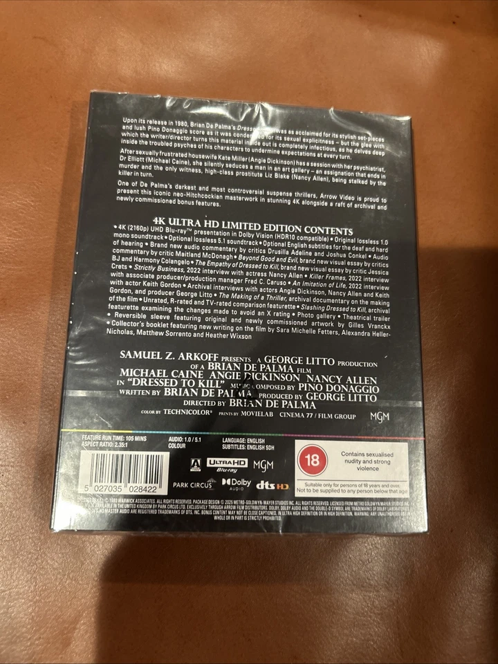 Dressed to Kill 4K UHD HD LIMITED EDITION W/SLIPCOVER ARROW VIDEO NEW BOX SHIP Foto 2 de 4