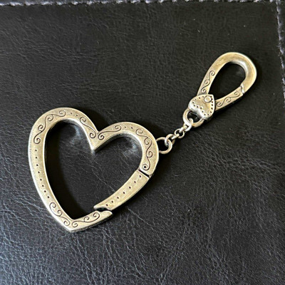 Retired Brighton Silver Tone Heart Keychain Bag Charm Swirl Etched Detailing