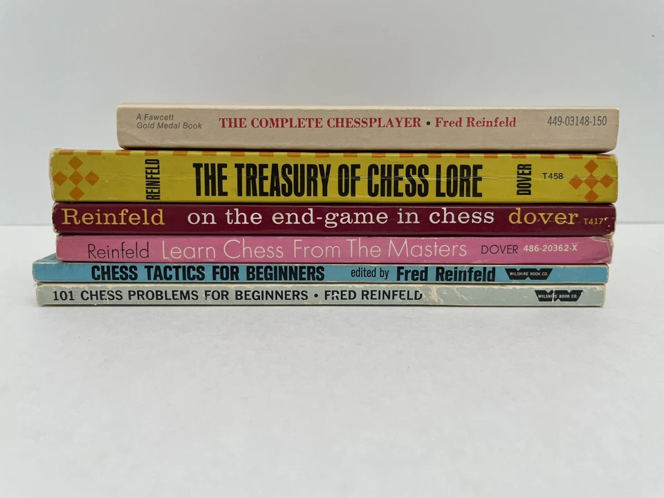 Lot of 6 Reinfeld Chess books VTG 50’s 60’s "The Treasury of Chess Lore” PBKS - Image 3 of 4