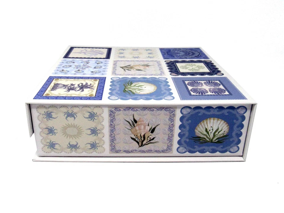 Punch Studio Keepsake Flip Top Nesting Box Blue Seashells 28258 Medium - Image 3 of 4