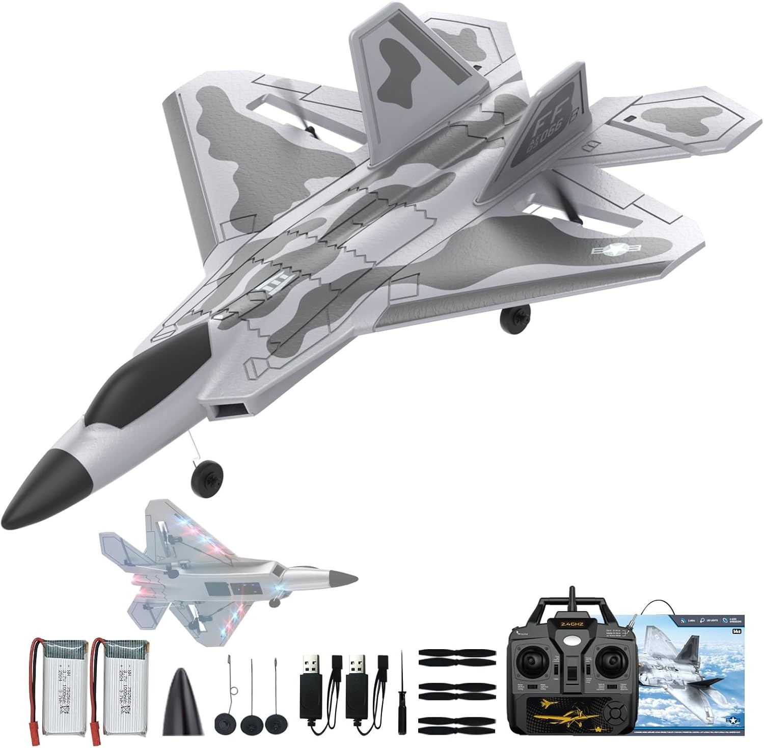4-CH F22 Raptor RC Plane with LED Light, 6-Axis Gyro , RTF Suitable for Outdoors
