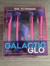 NEW REAL TECHNIQUES GALACTIC GLO VIBRANT GLOW MAKEUP BRUSH AND SPONGE 5 PIECE