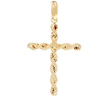 QVC Silver Style Rope Cross Enhancer Real 14K Yellow Gold Plated Silver 925