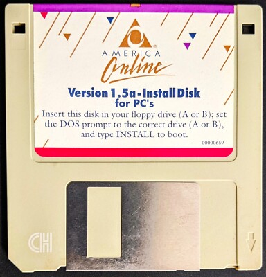 Version 1.5a America Online Collectible 3.5'' Floppy Disk for PCs, DOS 1993 Rare