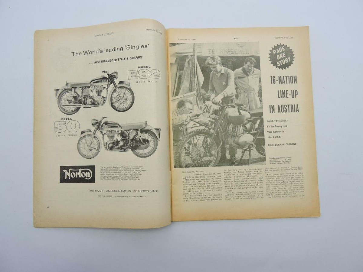 Vintage Sept 22 1960 The Motorcycling Magazine Triumph Thunderbird