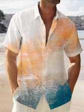 2025 New Men's Hawaii Gradient Gold Pink 3D Printed Men's Button Pocket Short 4