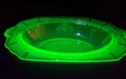 Hocking Uranium Glass Princess Green Depression Glass Oval Vegetable Bowl 10"