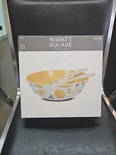 NIB Market Square Lemon Melamine Serving Set Serving Bowl, Spoon And Fork