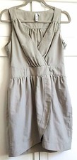 SINE for Anthropologie Dress Size 6 Taupe Wrap Nylon Sleeveless Gathered
