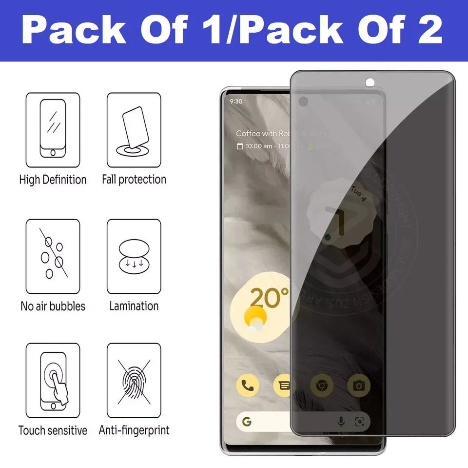 Privacy Screen Protector Tempered Glass for Google Pixel 10 9 Pro XL 9a 7a 8a 6a - Image 2 of 4