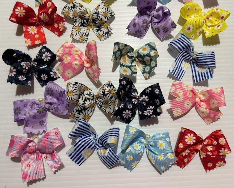 20 MED Flower Dog Bows Summer Dog bows Quality ribbons USA Dog Grooming Bows Pet