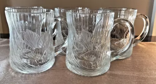 Arcoroc France Canterbury Crocus Patterned Glass Coffee Tea Mugs Cups Set of 5