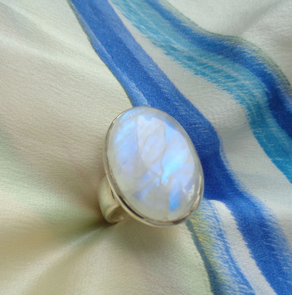 Mondstein Ring Regenbogen 925er Silber Gr. ca. 57 silbern glänzend + Box RAR7