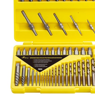 Complete 55-Piece Extraction Kit With Multi-Spline Extractors and HSS Drill Bits