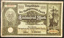 1000 Mark 1922 Notgeld,  Danzig -leicht gebraucht