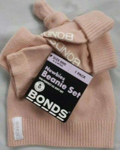 BONDS ORGANIC KNOT BEANIE, MITTENS & CUFF SET NEWBIES SIZE 000 (0-3M) SOFT PINK - Picture 4 of 4
