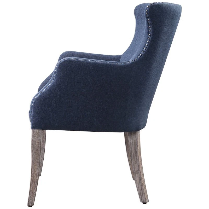 Silla con respaldo de ala de madera y tela costera Yareena Uttermost - azul denim/roble Foto 4 de 4