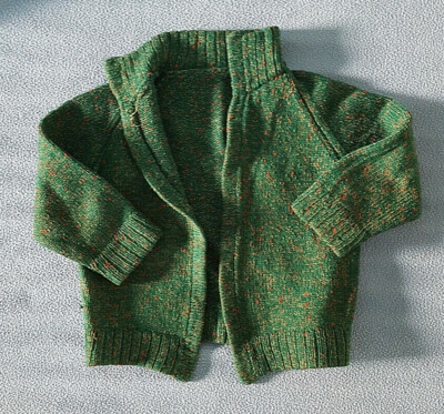 1960s Child s or large doll Vintage Handmade Wool Sweater Green 