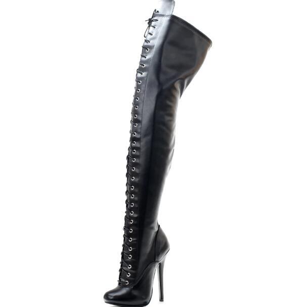 14CM Women Over the Knee Leather Boots Lace Up Stretch
