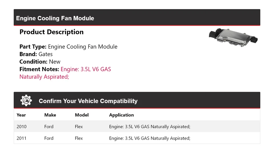Puertas del módulo del ventilador de refrigeración del motor Ford Flex 2010-2011 Foto 2 de 4