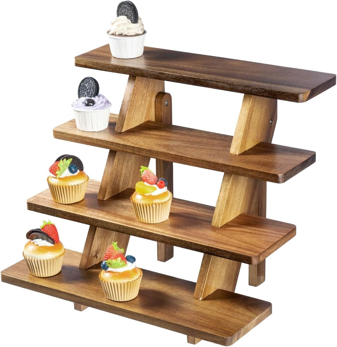 Tier Brown Wood Cupcake Stand, Countertop Dessert Merchandise