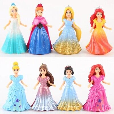 8pcs Movie Disney Princess Action Figures Changed Dress Doll Kids Girl Toy Gift