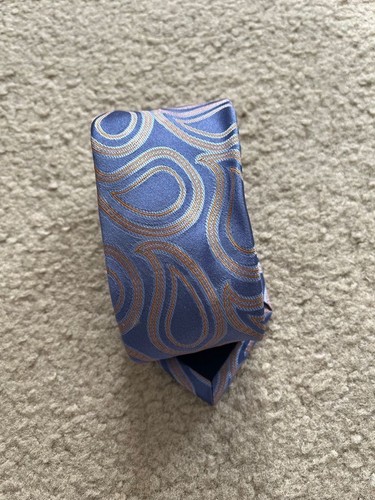 Harrods men’s Blue and Orange Silk paisley groovy swirl funky printed Tie - Picture 3 of 5
