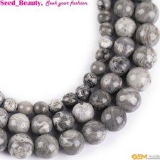 Gray Silver Crazy Agate Natural Round Stone Beads For Jewelry Making Design 15"