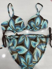 Venus Rare Vintage Booster Bikini Top V Metal Logo Sz A  Tie Bottoms 8