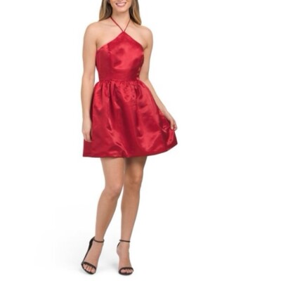 NWT Lulus Size LARGE Down to Celebrate Red Satin Halter Mini Dress Fit &  Flare | eBay