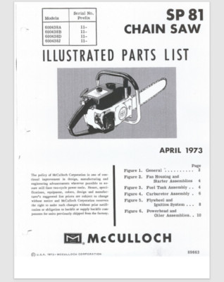 McCulloch Super Pro 81 Illustrated Parts List 1973 exploded views 11 pages