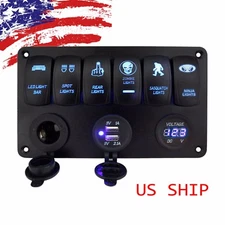 Car Marine Boat 6-Gang Waterproof Circuit Blue LED Rocker Switch Panel Breaker