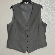 JF J.Ferrar Slim Fit Solid Gray Suit Vest 5 Button Waistcoat Lined Pockets Sz L