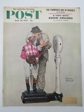 SATURDAY EVENING POST MAGAZINE JUNE 28 1958 NORMAN ROCKWELL JOCKEY EDDIE ARCARO
