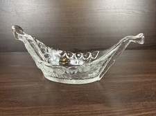 Unique Scandinavian Art Glass Textured Viking Ship Clear Glass Bowl