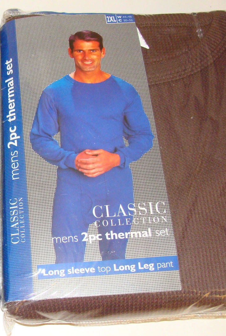 Thermal Underwear Men's Classic 2 pc Set Long Sleeve cotton blend size 2XL BROWN
