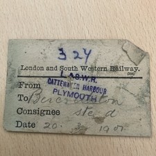 Wagon. Label.    (  L S W R.   Cattewater.  Harbour. To. ?????   1907.   )