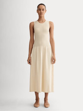 Everlane Knit Crew Midi Dress Birch Sleeveless Ribbed Midi Cotton Blend M NWT