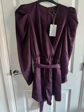 Image of Ted Baker Purple Balloon Sleeve Tie Back Playsuit Size 2 UK 10 BNWT FastDelivery