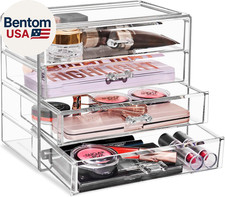 Acrylic Makeup Organizer Set, 4-Drawer Vanity  Countertop Cosmetic Storage with