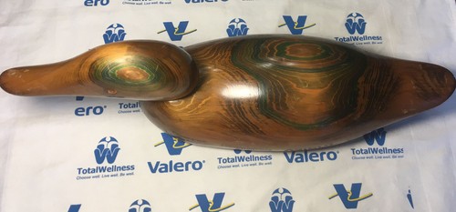 Testa girevole vintage a grandezza naturale intagliata a mano legno anatra vetro occhi firmata 16” rara - Foto 8 di 12